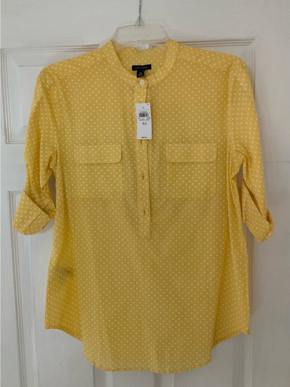 Ann Taylor Yellow Polka Dot Mandarin Collar Tunic